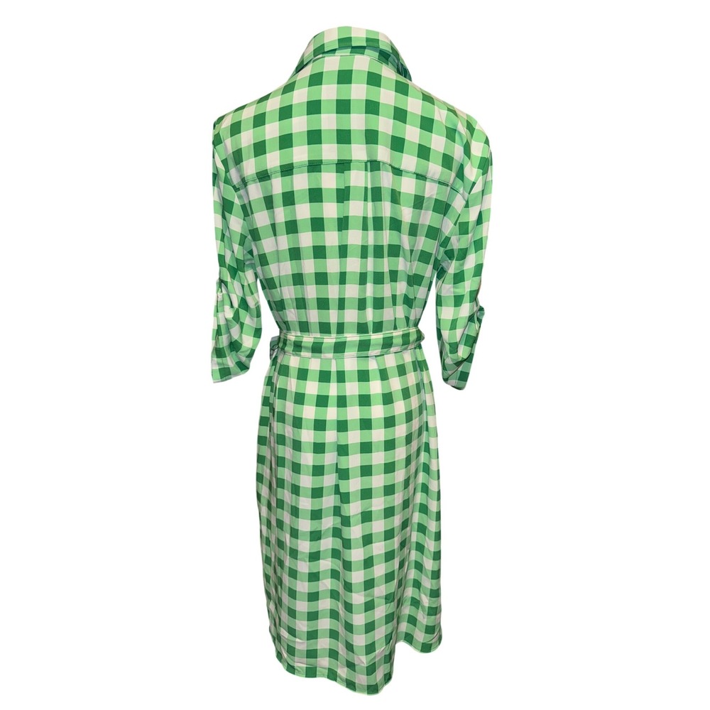 NY and Company Womens Green Gingham Plaid Shirt Dress Roll Tab Sleeve Large‎ NEW - Picture 2 of 7
